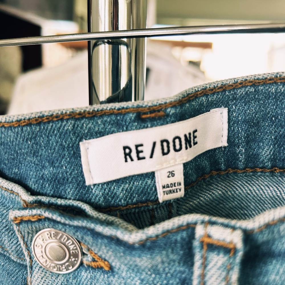 Re/Done Blue Jeans with Classic Light Blue Denim and Textured Fabric